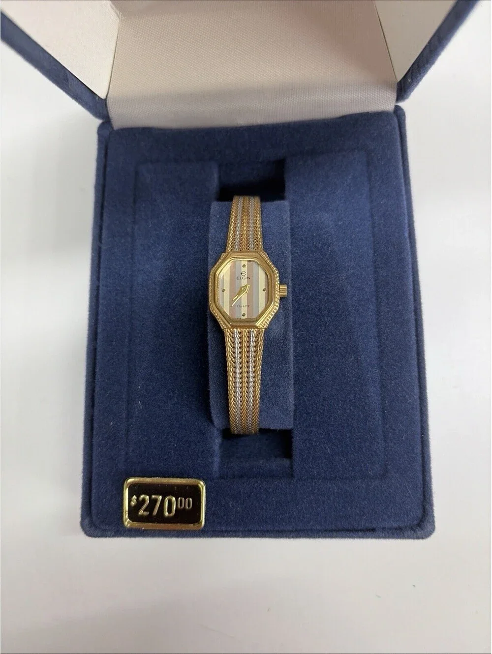 Vintage Elgin Trio-Color Octagon Case Quartz Ladies Watch NIB